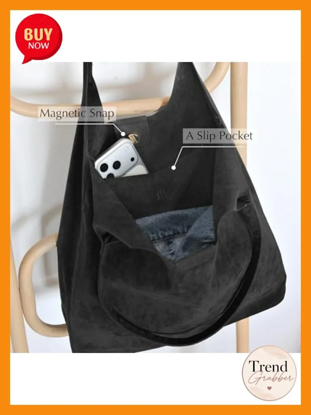 Faux Suede Tote Bag with Magnetic Closure Hobo Handbag